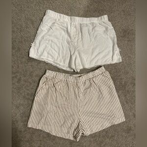 Women's White and Tan Striped PJ Short Set